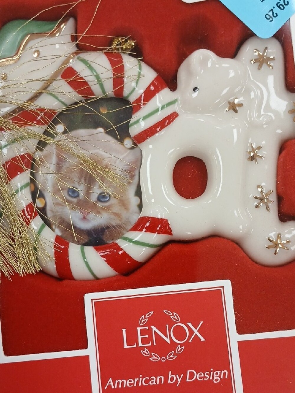 Lenox White, Red and Green Cat Wreath Ornament Magnet New In  Box